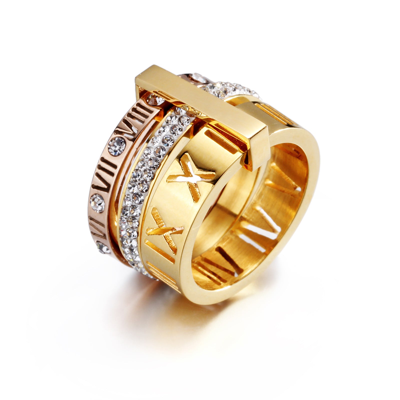 Wholesale Stainless Steel Gilded Personalized Multi Ring Roman Letter Rings